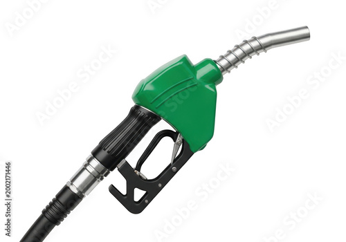 Green fuel pump nozzle close up
