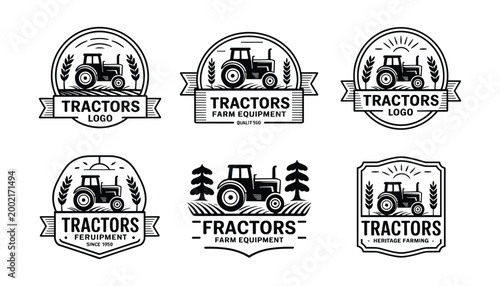 Vintage tractor vector logos farm equipment illustrations for agriculture rural businesses