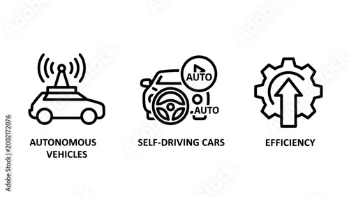 Self driving car and autonomous vehicle technology icons showcasing automotive efficiency and automation with autonomous technology efficiency automation transport automotive wireless progress