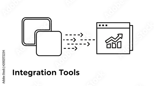Integration tools linear icon showing software connectivity with a data dashboard and graph interface integration software dashboard connection developer management business analytics