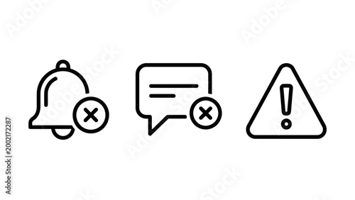 Communication alert and notification warning icons set with notification exclamation communication disabled information interface vectorart business security alerting announcement triangle