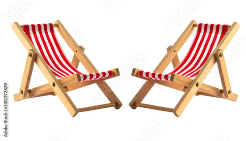 Classic British Striped Deck Chair Isolated on White Background