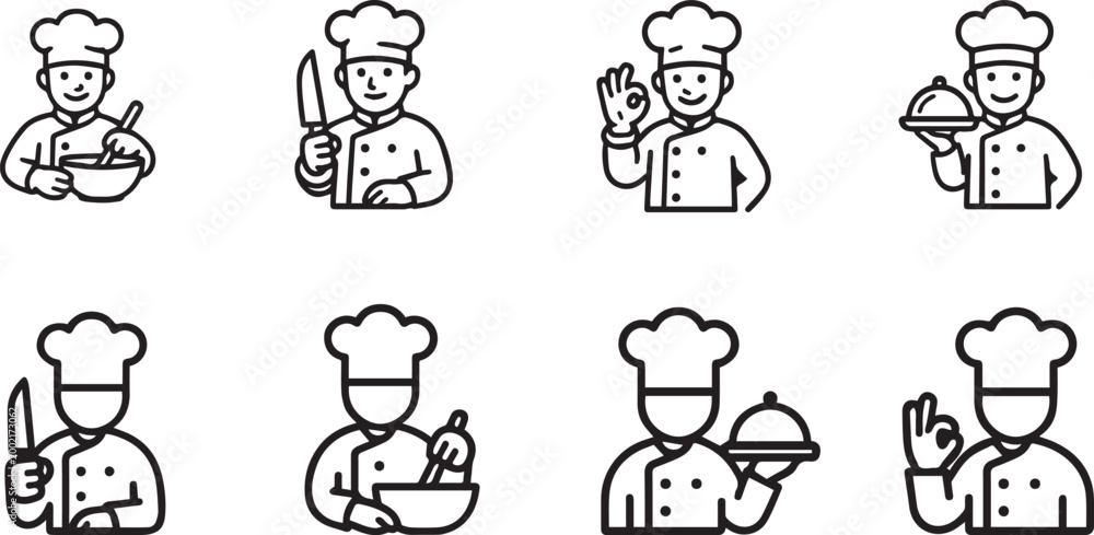 Fototapeta premium Gemini saidVector illustration set of cartoon people characters featuring a doctor, nurse, chef, and happy family with children and a baby smiling in fun winter drawing icons