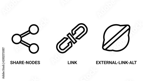 Set of UI connection and network link vector icons with connection communication internet external interface technology connectivity abstract monochrome isolated collection interactive