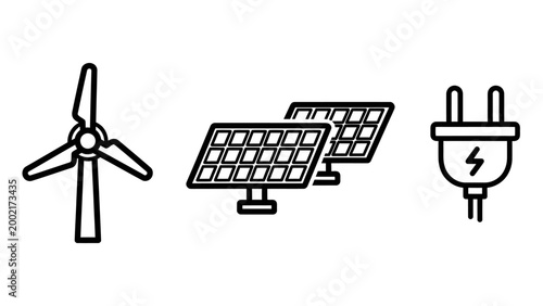 Set of renewable energy and electrical power icons with electric renewable sustainable electricity environment technology illustration alternative industry infrastructure resource