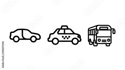 Public and private transportation vehicle icons with transportation mobility automotive transport passenger shipping logistics movement traveling commuter carriage
