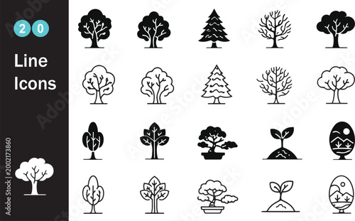 Gemini said

Set of vector tree icons and black nature silhouettes featuring Christmas holiday decoration symbols and leaf art illustrations