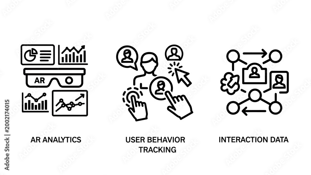 Fototapeta premium User behavior and ar analytics concept icons with analytics tracking behavior interaction augmented interface experience marketing customer insights technology consumer research patterns