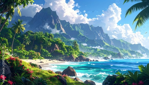 Lush island coast scene