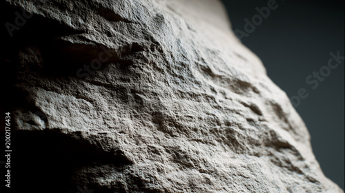 Detailed view of textured weathered stone surface, revealing natural patterns and rugged detail 