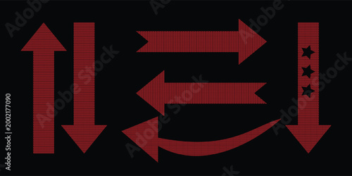 Red Direction Arrow Set Vector Illustration Bold Navigation Symbol Collection For UI Design.
