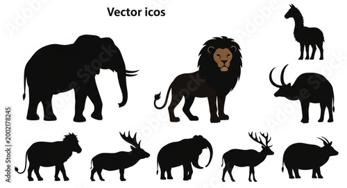Collection of Silhouette Animal Icons Vector Illustration.