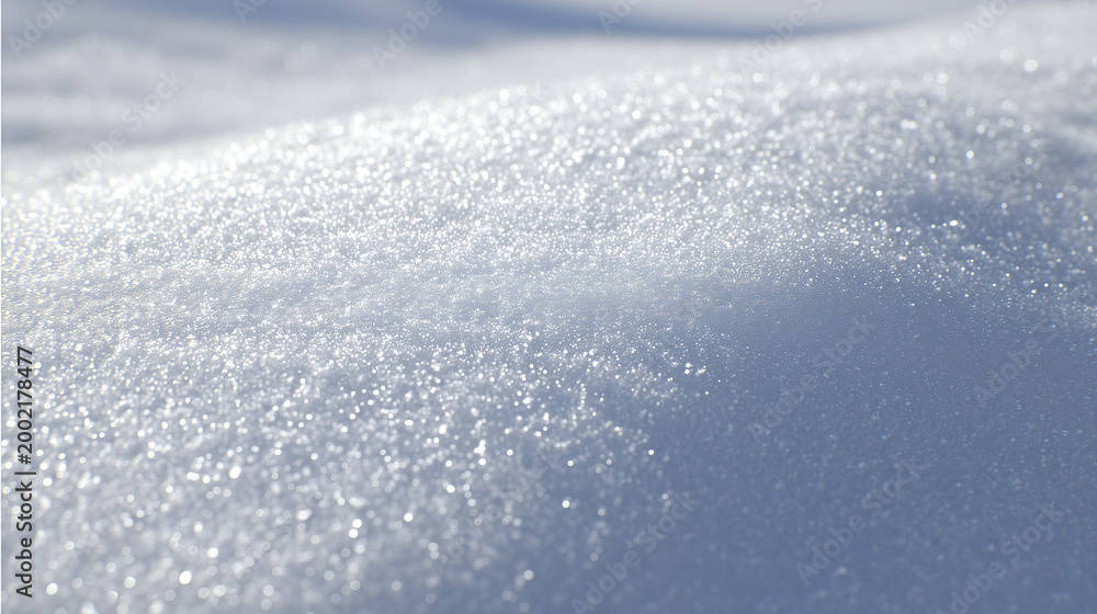 Obraz premium Freshly fallen snow sparkles in the sunlight close-up, winter wonderland icy surface