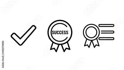 Success award and checkmark icons for achievement and approval with check mark first place checkmark approved verified recognition achievement accomplishment performance certification
