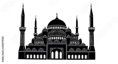 mosque silhouette with domes and minarets high quality