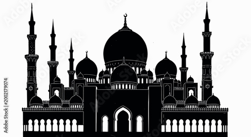 mosque silhouette with domes and minarets high quality