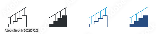 Stairs icon set. steps with railing symbol. upward movement, progress and construction concept. vector illustration.