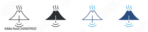 Geothermal energy icon set. volcano with heat waves symbol. renewable energy and natural power concept. vector illustration.