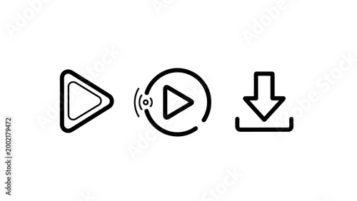 Play streaming download button icons for media and data management applications with download interface internet application transfer technology software illustration experience multimedia
