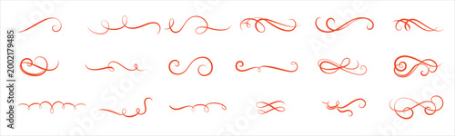 Konstfotografi Curly line flourish set in red minimalist style