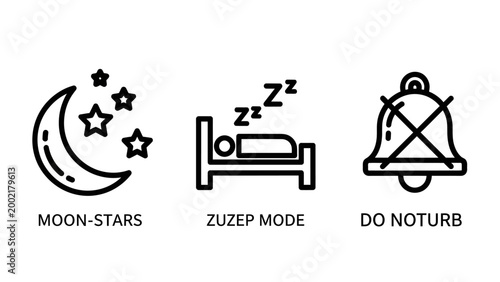 Sleep mode and do not disturb notification icons with notification settings interface minimalist configuration function sleeping astronomy