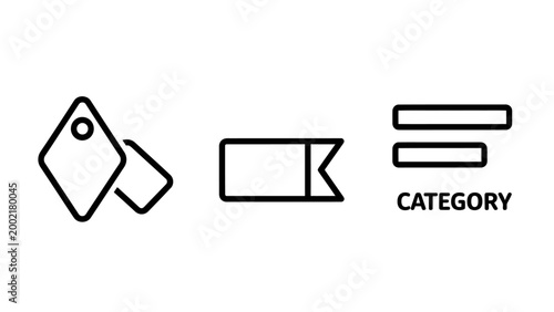 Business and organizational labels icons set featuring tags flag markers and category classification category business classification organizer branding management interface planning workflow