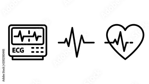 Ecg heartbeat monitor and medical cardiac rhythm pulse icons with heartbeat electrocardiogram hospital healthcare diagnostic cardiologist technology clinical wellness emergency cardiology
