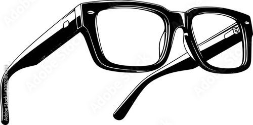 Black retro eyeglasses with thick frames white background, spectacles eyewear