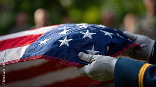 patriotic ceremony, canon eos r captures emotional close-up of us flag being folded by service members at memorial day event with solemnity