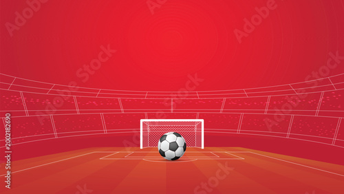 Soccer goal banner football stadium background with ball minimal illustration