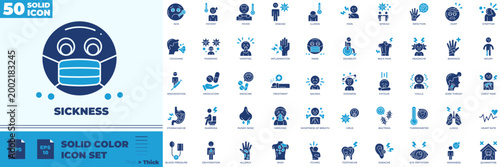 Sickness Solid Color Editable Icons set