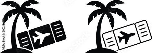 Palm tree and airplane ticket icons representing travel