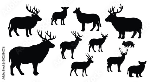deer silhouettes in various poses silhouette high quality professional detailed modern