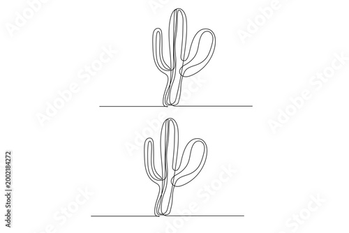 Cactus plant outline vector illustration in minimalist continuous line style	