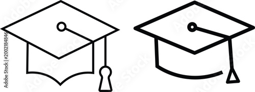 Vector Illustration of Graduation Caps and Rolled Diplomas in Different Styles. Professional Development and Certification

