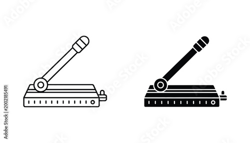 Paper hole punch icon in outline and solid black vector graphic for office supplies and stationery