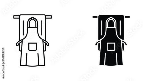 Apron icon hanging on rack outline and solid silhouette simple vector graphic representing cooking kitchen and chef attire