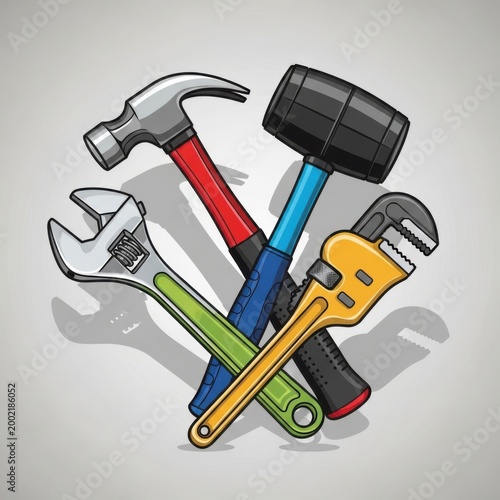 Cartoon tools with smiling wrench illustration