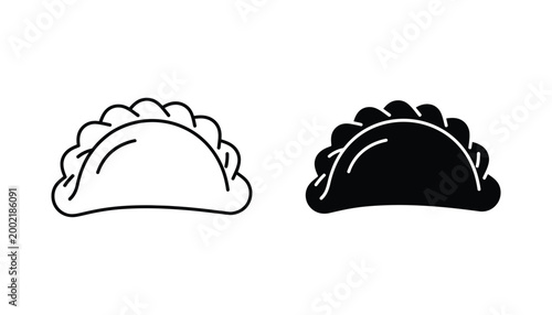 Dumpling food icon set with outline and solid black vector design for Asian cuisine and restaurant marketing isolated on white background