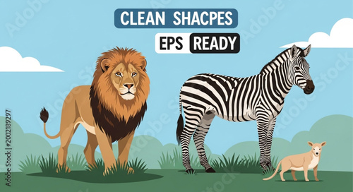 Lion Zebra Kangaroo Standing Together Wild Animals.