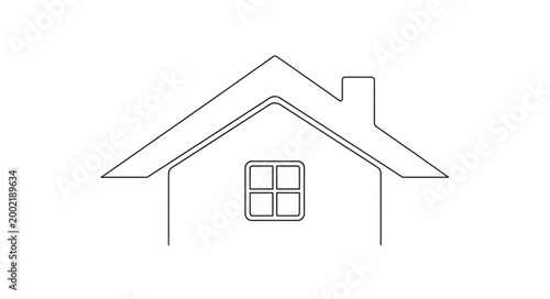 Simple Outline Drawing of a House Roof and Window.