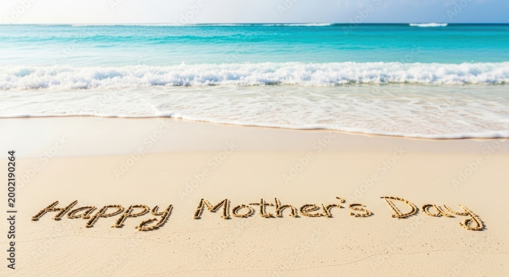 Fototapeta premium Happy Mother s Day card with tropical beach background