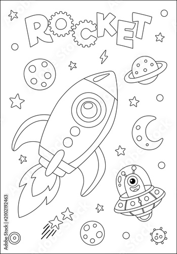 Coloring page for kids. Rocket
