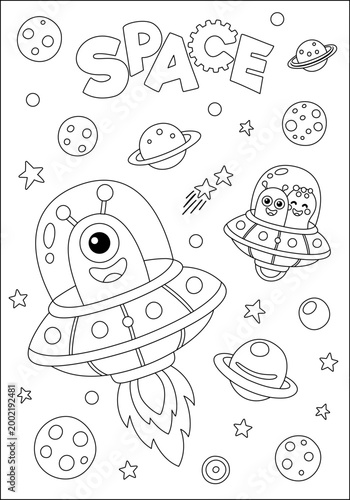Coloring page for kids. Aliens