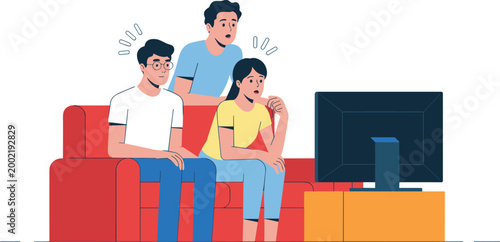Vector illustration of people sitting on a couch watching television together in a shared entertainment scene