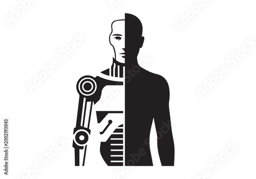 Half Human Half Robot Cyborg Silhouette - Future Technology and AI Concept