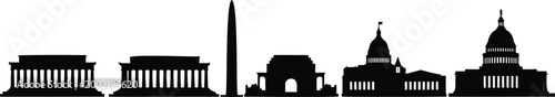 Set of silhouettes of famous united states landmark buildings and monuments for design vector.