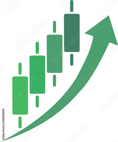 Rising Candlestick Chart with Growth Arrow