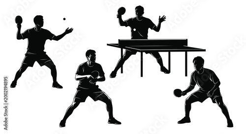 table tennis players in various poses silhouette high quality professional detailed