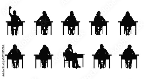 people sitting at desks silhouette high quality professional detailed modern elegant